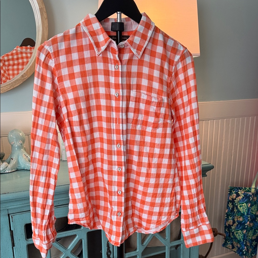 Tommy Bahama Orange and White Checkered Button-Up Shirt